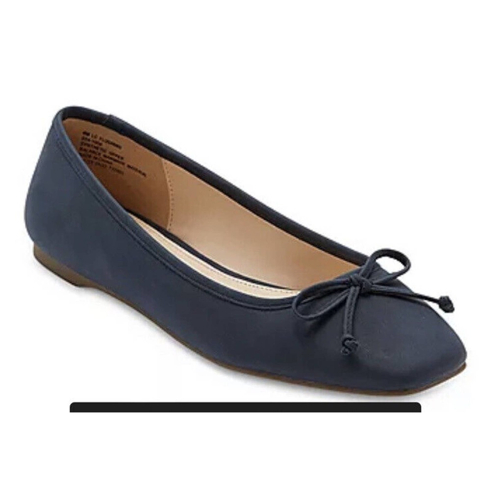 NEW Liz Claiborne Square Toe Flats Size 9.5 Women’s Flushing Navy Micro